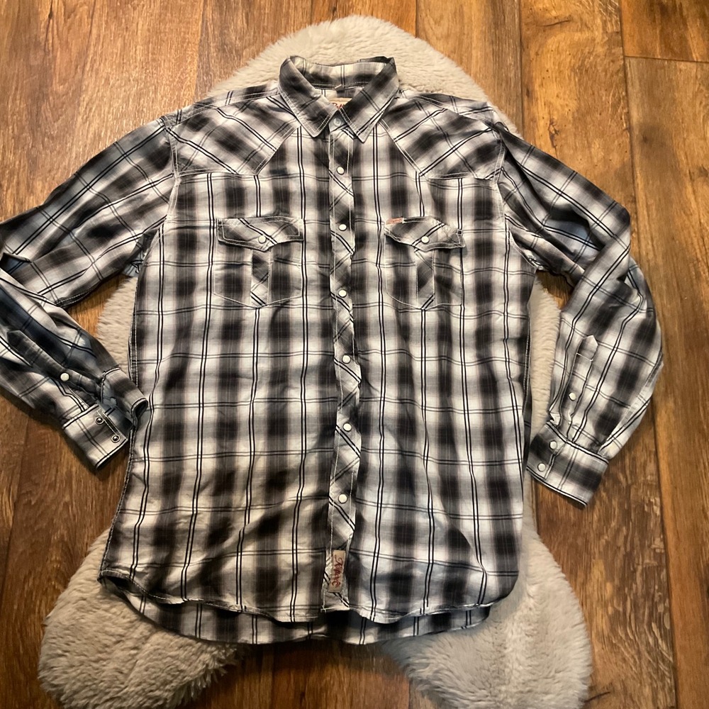 Rafter C Western Shirt Snap Front Mens Size XL Plaid Long Sleeve